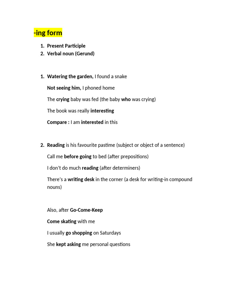 Understanding the -ing Form in English | PDF