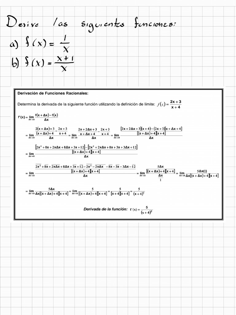 Ejercicios de Derivadas de Funciones Racionales | PDF