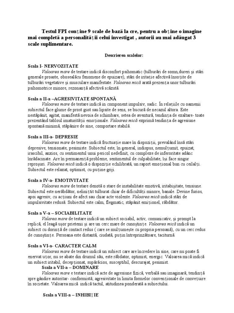 Testul Fpi - Scale | PDF