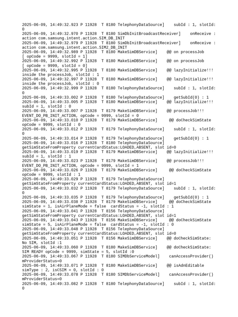 SIM Database Initialization Logs | PDF