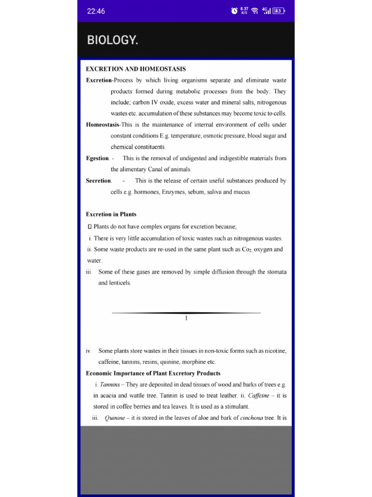 Biology Excretion Notes | PDF