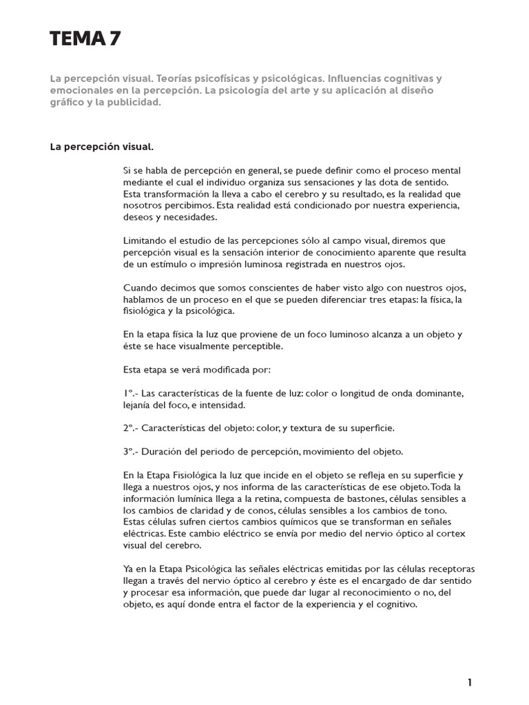 Tema 7 | PDF | Percepción | Percepción visual