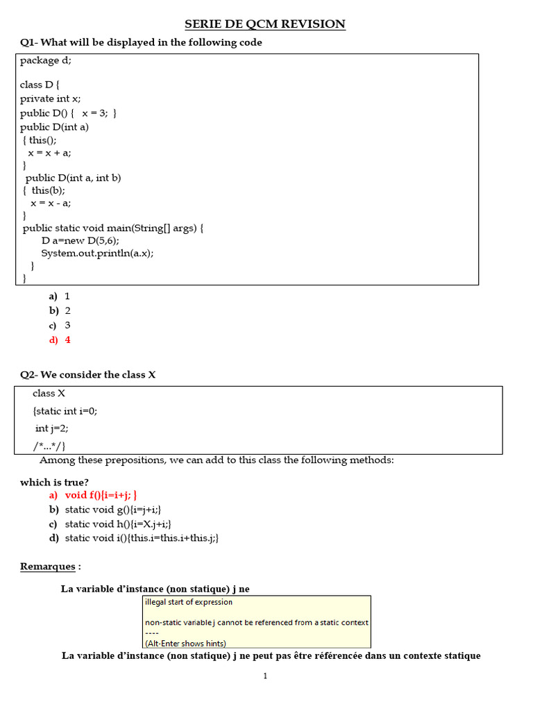 Java QCM Revision Questions | PDF | Software Engineering | Control Flow