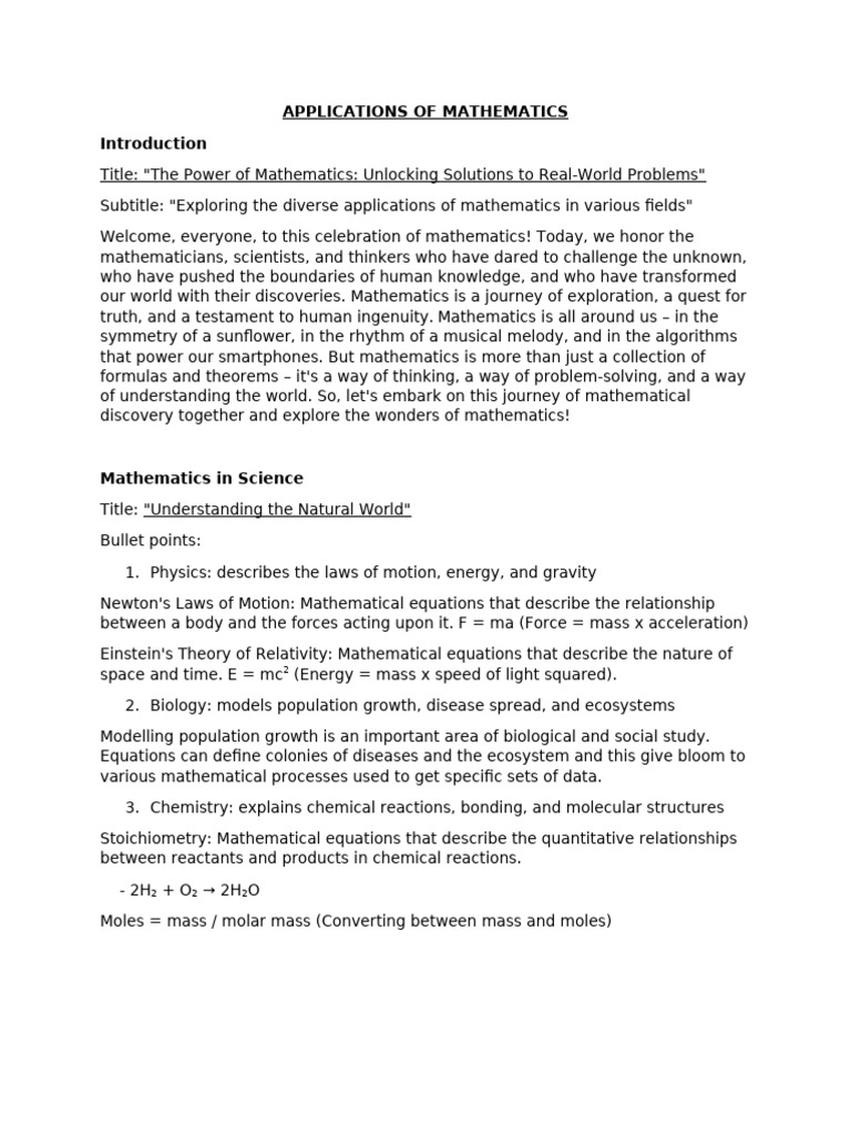 Applications of Mathematics | PDF | Mathematics | Statistics