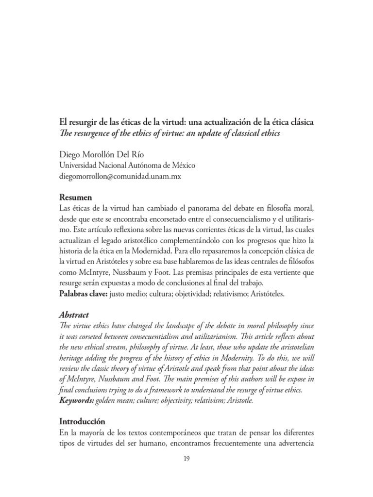 El Resurgir de Las Eticas de La Virtud | PDF | Virtud | Aristóteles