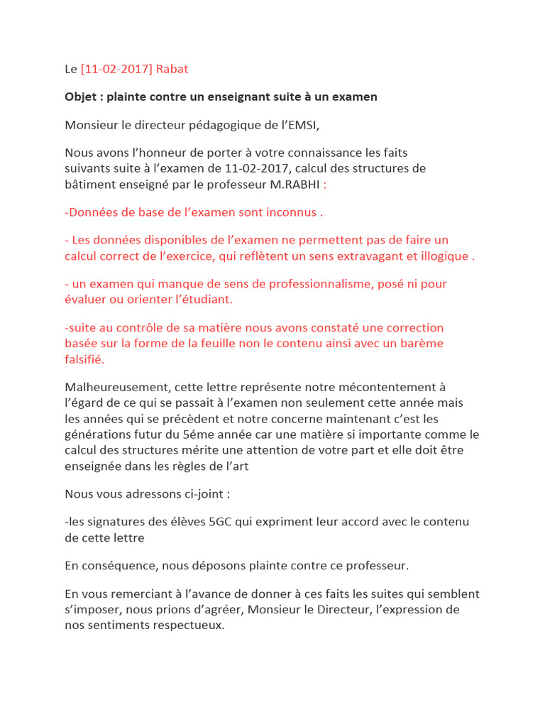 Lettre Plainte | PDF
