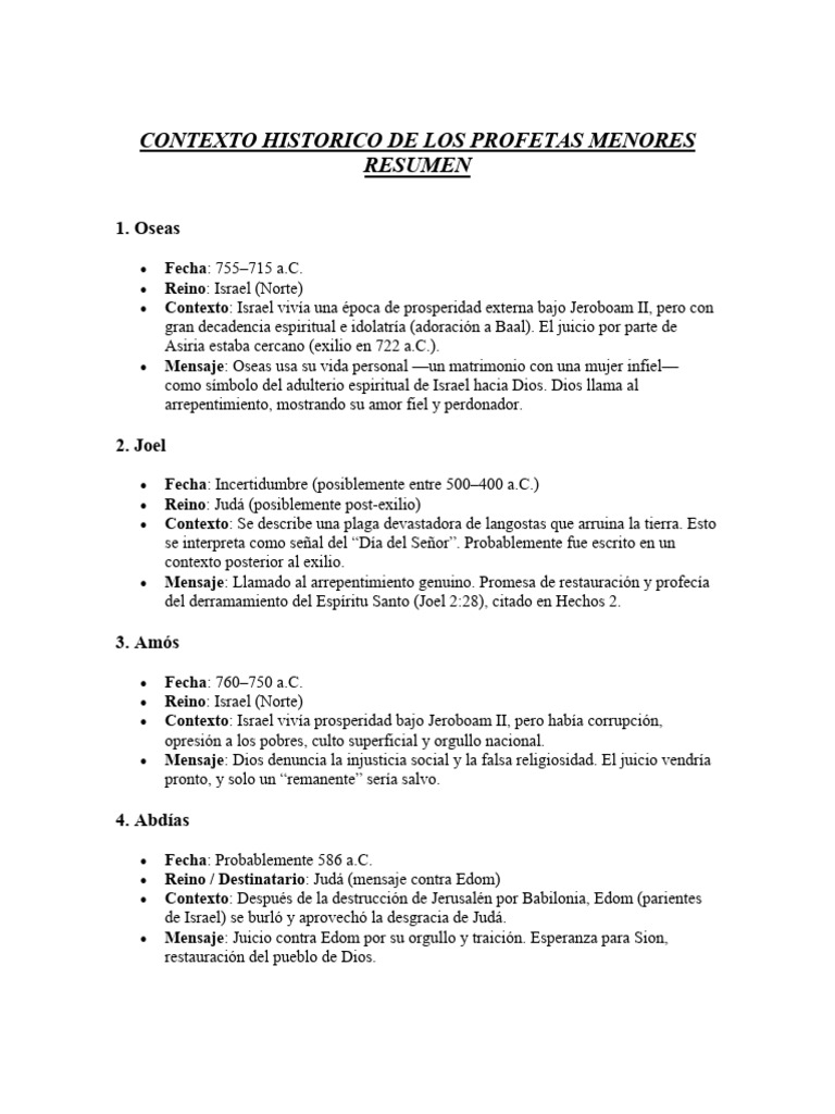 Resumen de los Profetas Menores | PDF | Cautiverio babilónico | Nevi'im