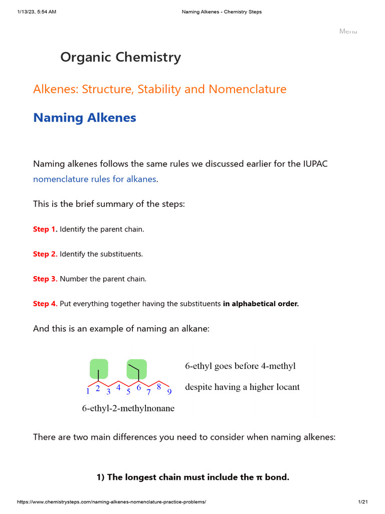 Nomenclature of Alkenes Explained | PDF | Alkene | Chemistry
