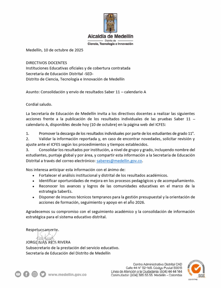 Consolidado Resultados Saber 11 Calendario A | PDF