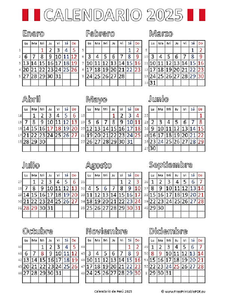 Calendario Peruano 2025 | PDF