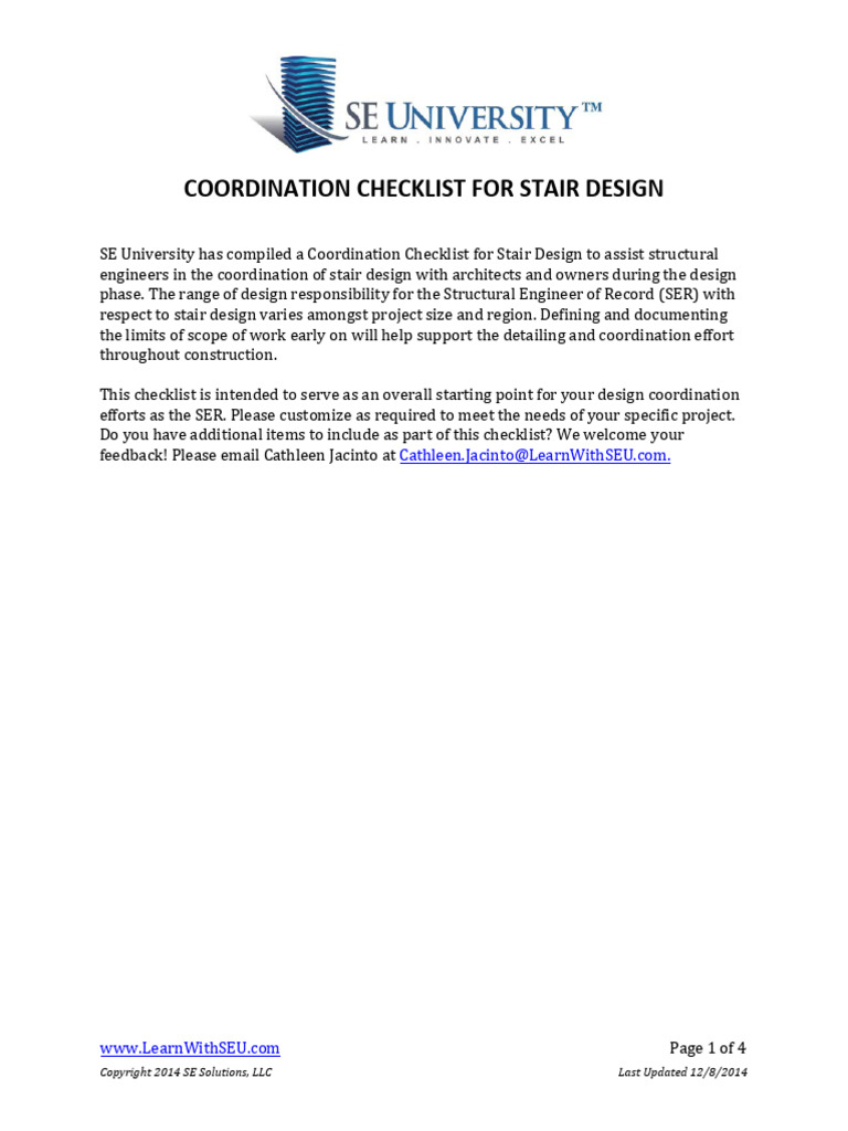 Stair Design Coordination Checklist | PDF | Stairs