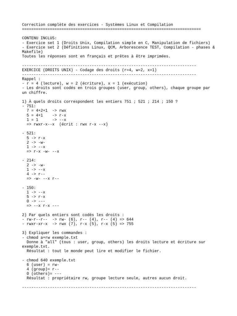 Correction Exercices Linux et Compilation | PDF | Compilateur | Système ...