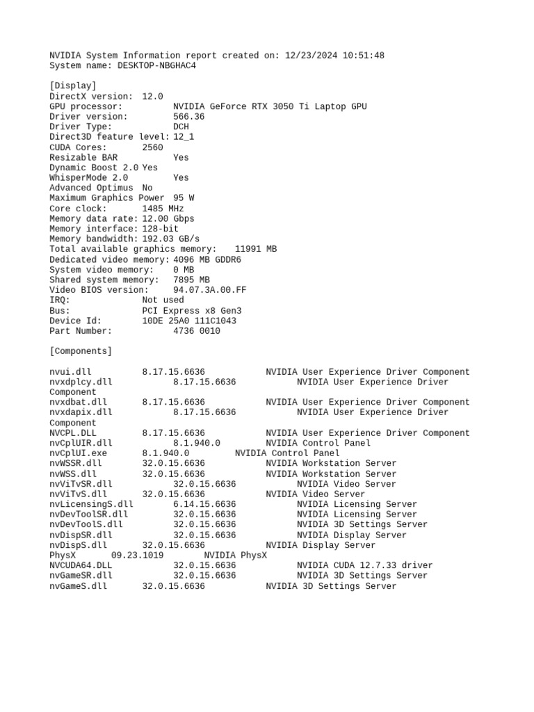 NVIDIA System Information 12-23-2024 10-51-48 | PDF