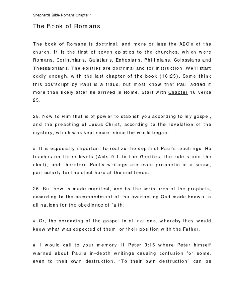 Shepherds Bible Romans Chapter 1 | PDF | Epistle To The Romans | Paul ...