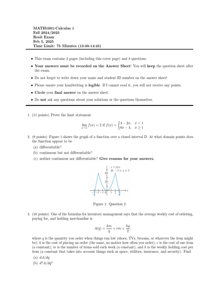 MATH1001 Calculus 1 Resit Exam Guide | PDF | Tests | Qualifications