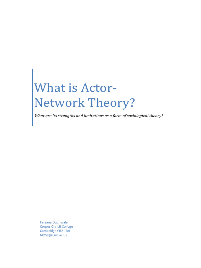 Actor-Network Theory: Strengths & Limitations | PDF | Sociology | Émile ...