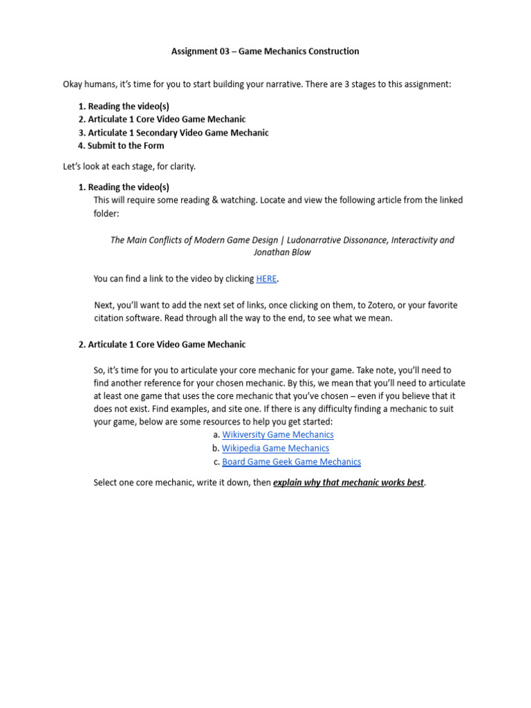 Game Mechanics Assignment Guide | PDF | Computing