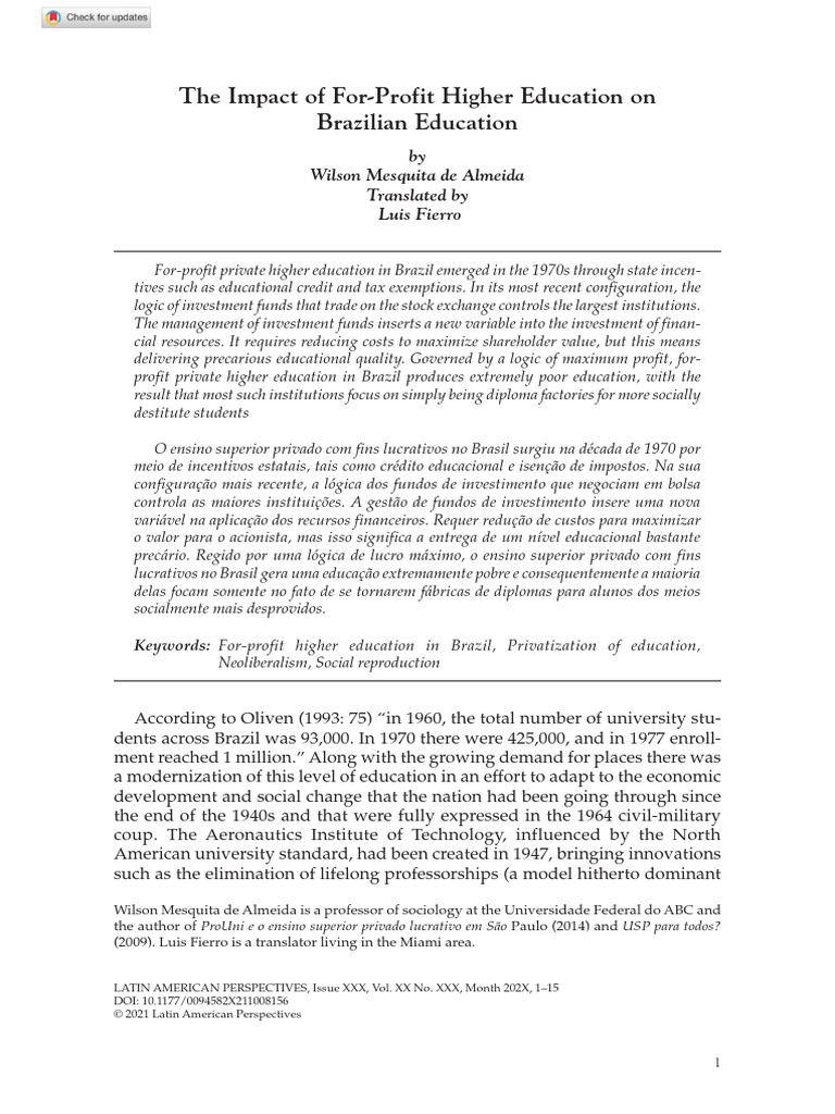 Almeida - The Impact of For-Profit Higher Education On Brazilian ...