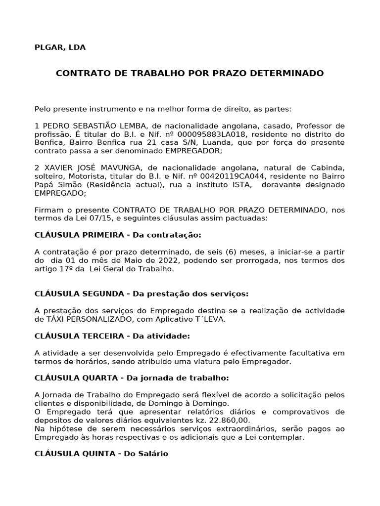 Contrato Trabalho Por Prazo Determinado | PDF | Expediente