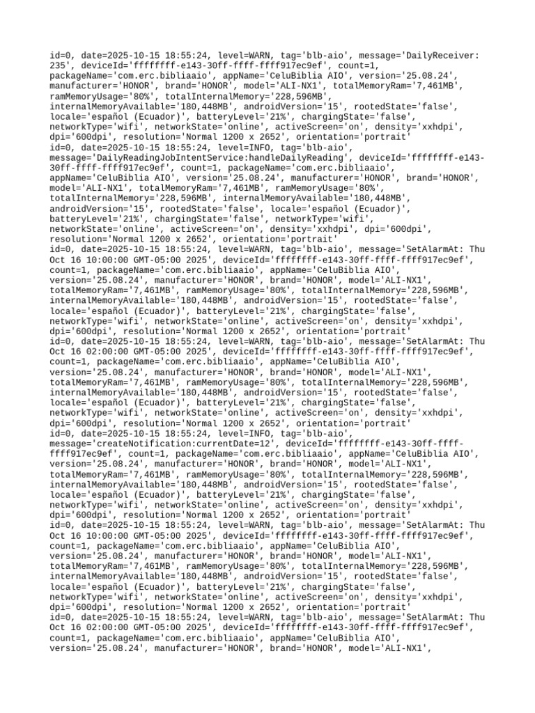 CeluBiblia AIO App Log Summary | PDF | Computer Programming