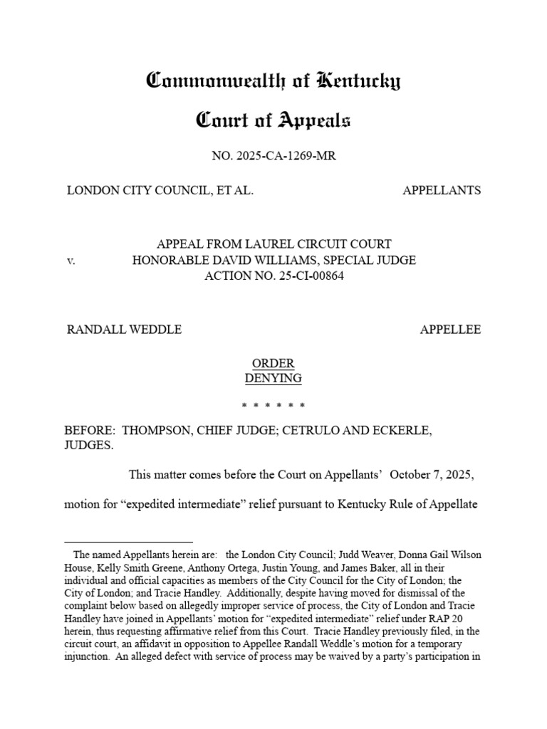 Weddle Council Motion For Immediate Relief | PDF | Appeal | Injunction