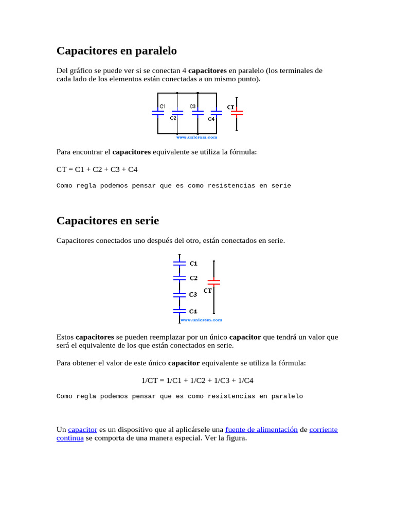 Capacitores en Paralelo: Fórmulas y Conceptos | PDF | Condensador ...