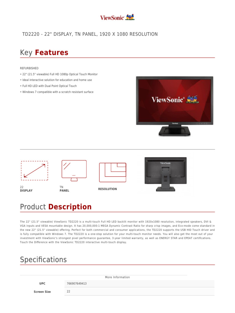 ViewSonic TD2220 22