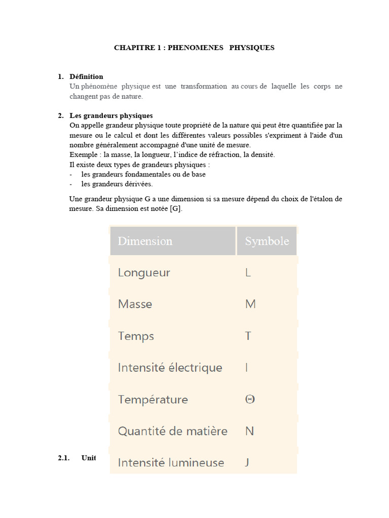 Phénomènes physiques et unités de mesure | PDF | Physique | Quantité