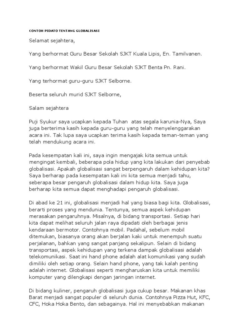 Contoh Pidato Tentang Globalisasi