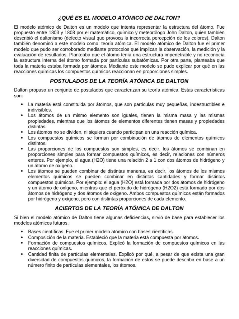 Modelo Atómico de Dalton: Fundamentos y Postulados | PDF | Átomos | Química