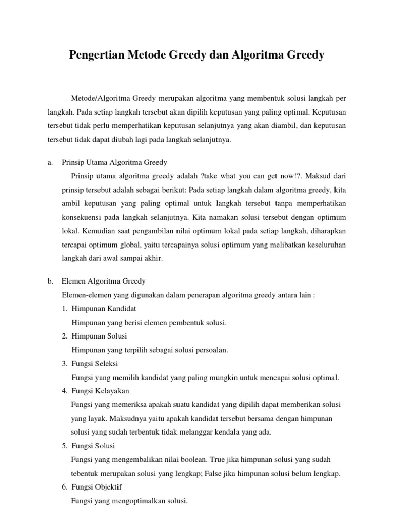 Pengertian dan Prinsip Algoritma Greedy | PDF | Karier & Perkembangan ...