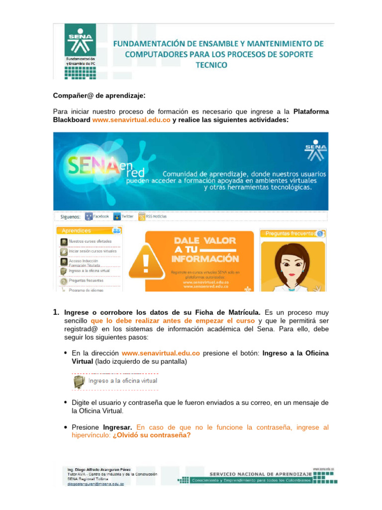 Guía de Inicio para Curso SENA Virtual | PDF | Contraseña | Aprendizaje