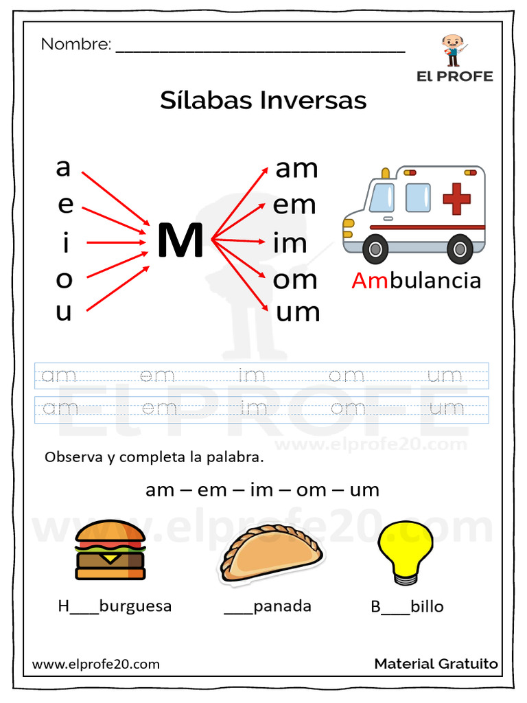 Ejercicios de Sílabas Inversas Gratis | PDF