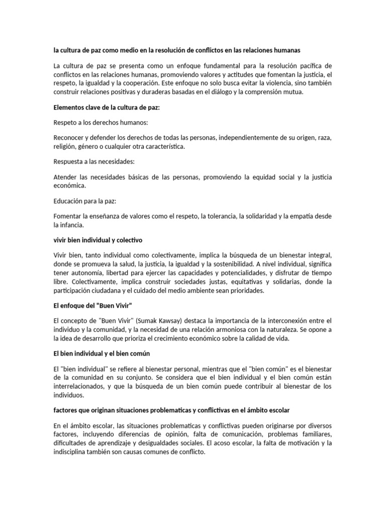 Cultura de Paz en Resolución de Conflictos | PDF | Paz | Igualdad social