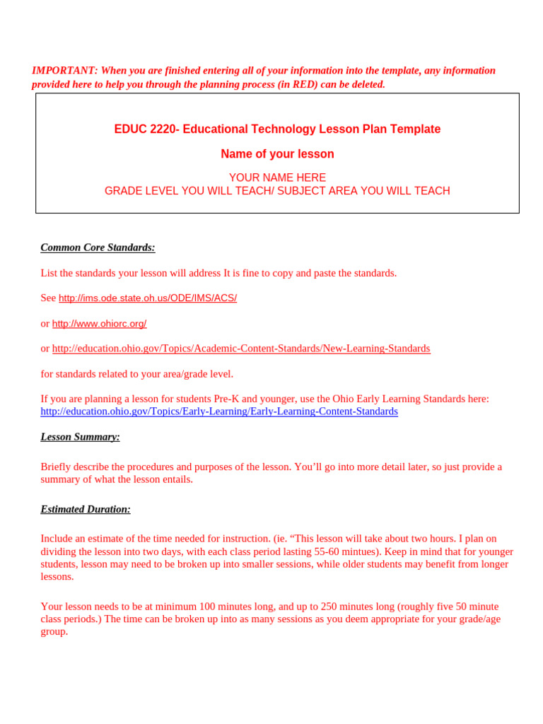 Educational Technology Lesson Plan | PDF | Educational Assessment ...