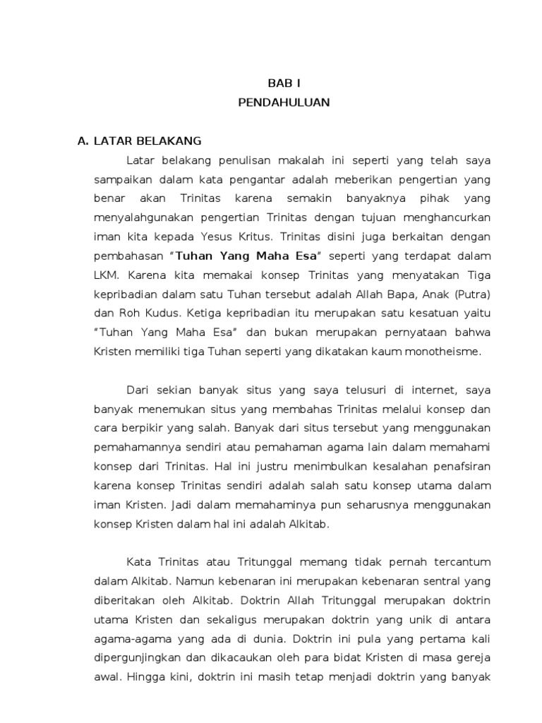 Pemahaman Trinitas Dalam Konteks Iman Kristen