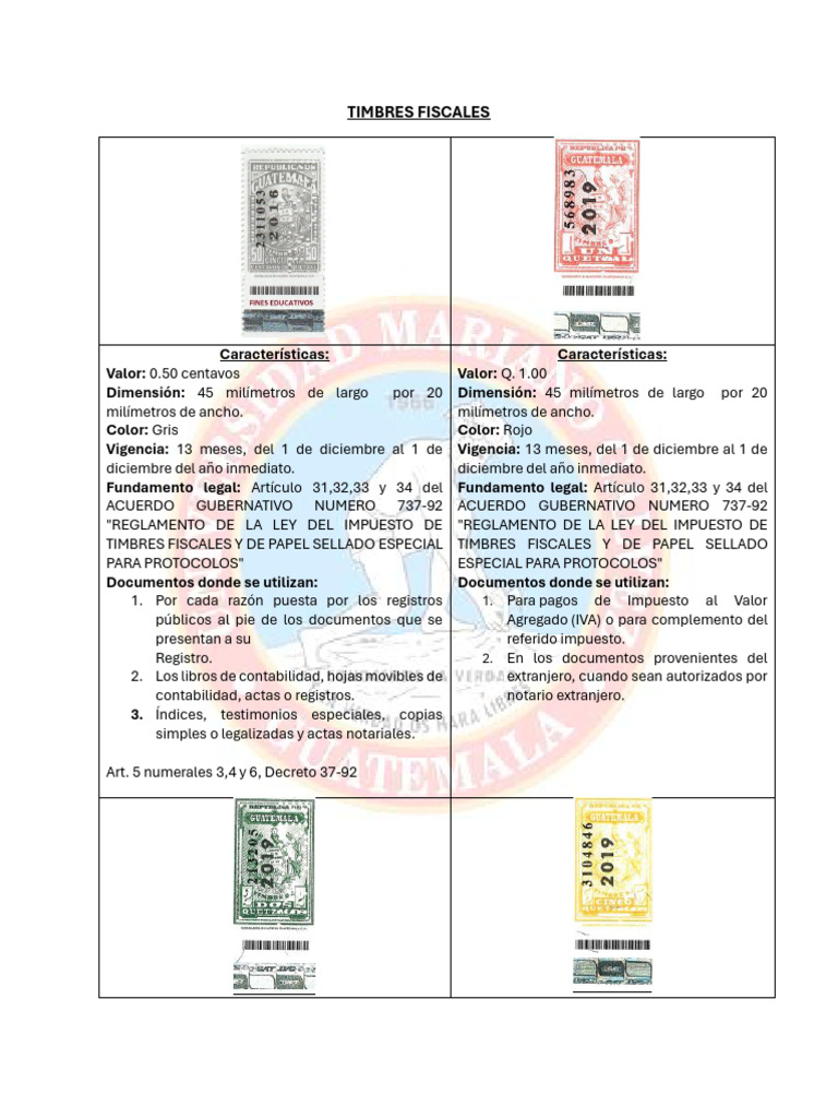 Características de Timbres Fiscales y Notariales | PDF
