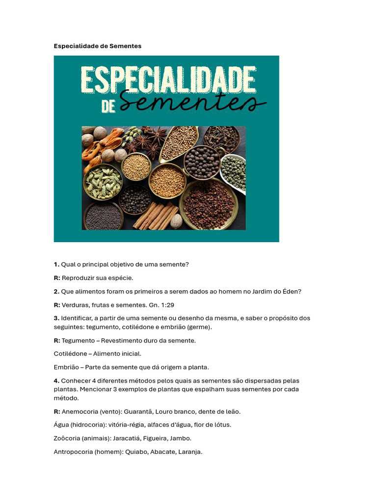 Guia Completo sobre Sementes e Germinação | PDF