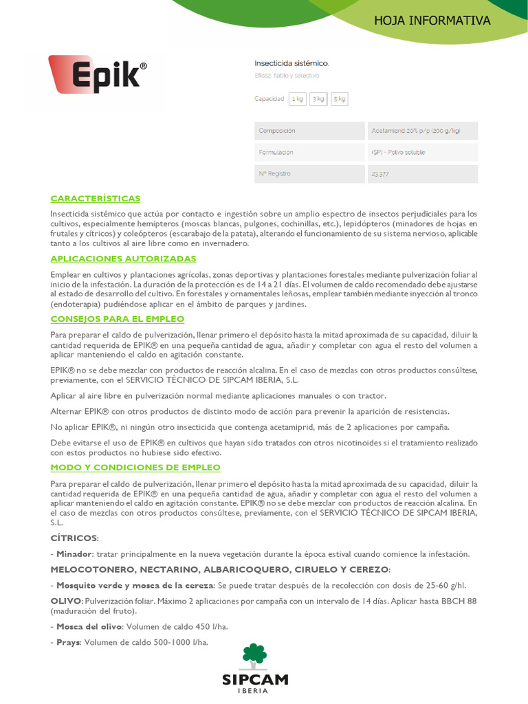 Uso de EPIK Insecticida Sistémico | PDF