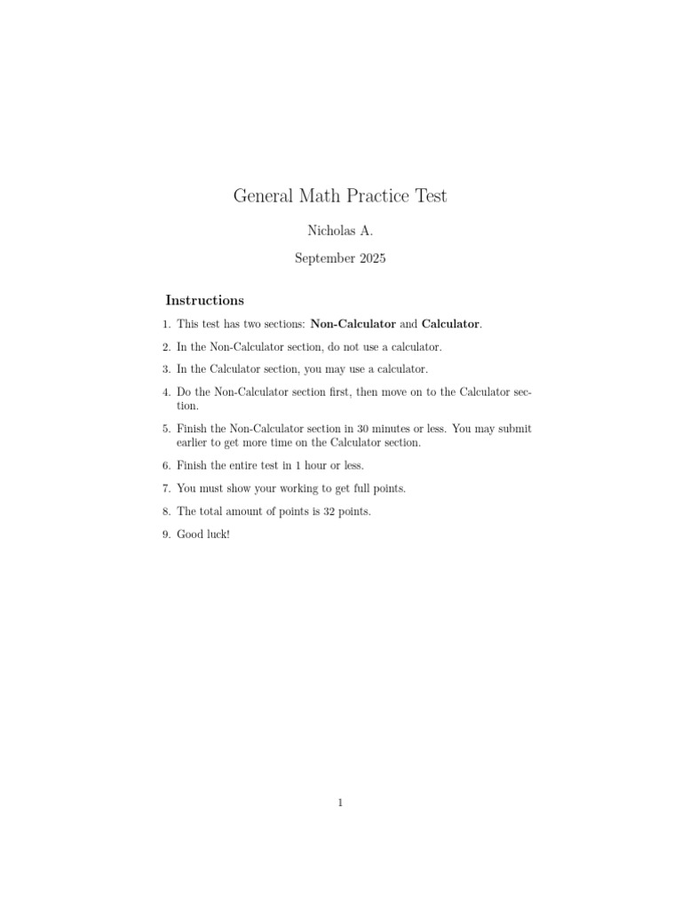 General Math Practice Test Guide | PDF | Chess Theory | Chess