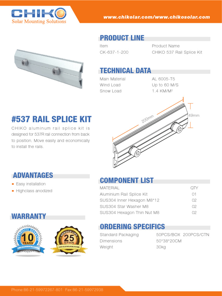 CHIKO 537 Rail Splice Kit Overview | PDF