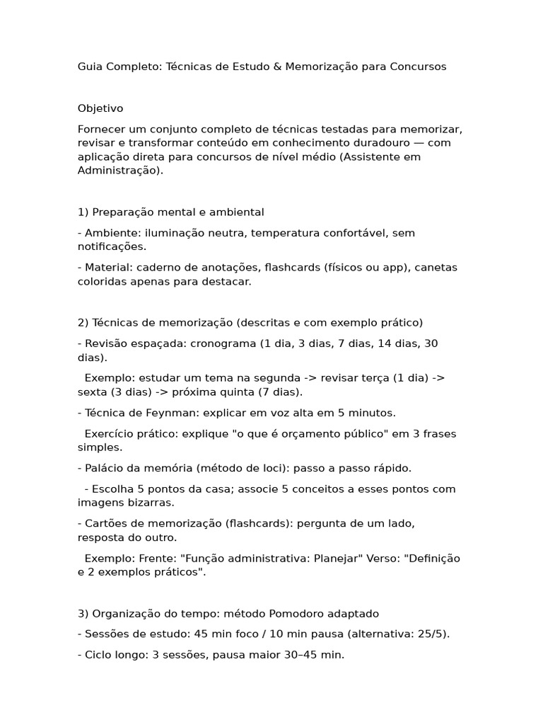 Técnicas de Estudo para Concursos | PDF | Tempo | Memória