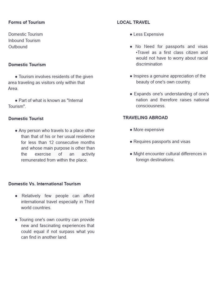 Understanding Domestic Tourism Types | PDF