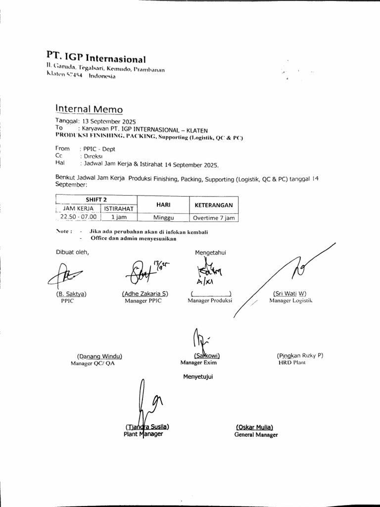 Internal Memo 14 September 2025 | PDF