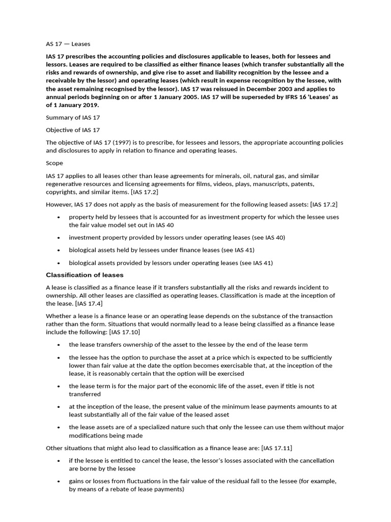 As 17 Summary | PDF | Lease | International Financial Reporting Standards