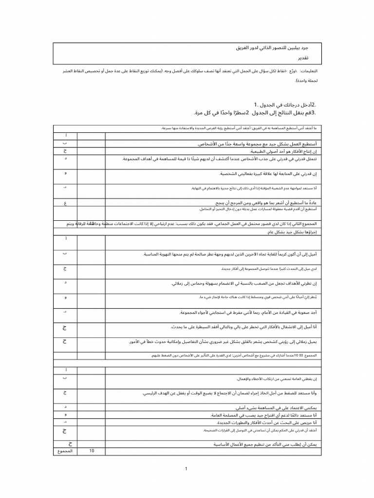 Belbins Questionnaire | PDF