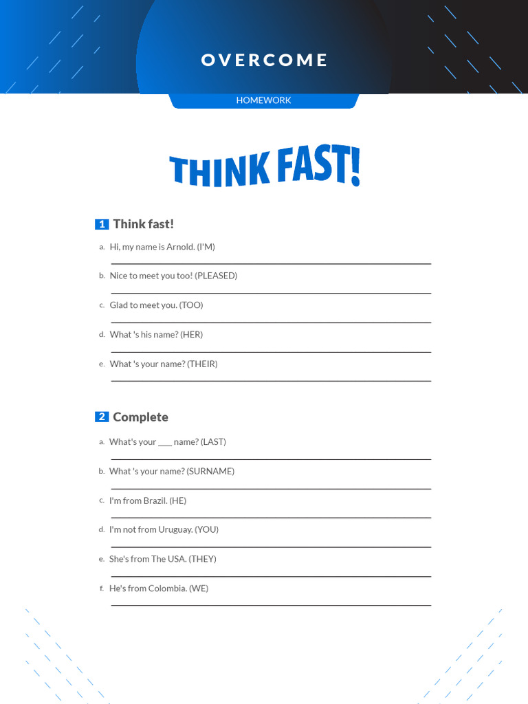 Class 9. Think Fast #1 - OVERCOME | PDF