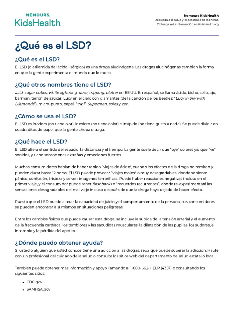 ¿Qué Es El LSD - (Para Padres) - Versión Impresa - Nemours KidsHe | PDF ...