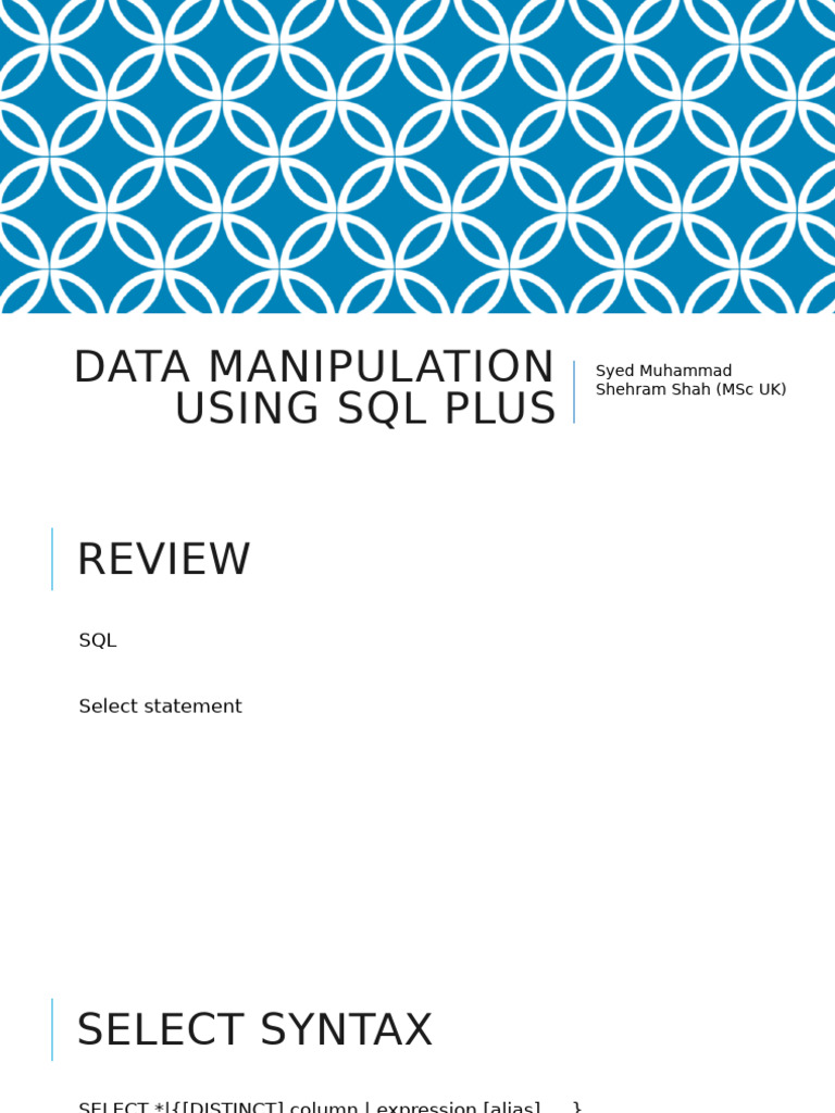 SQL Plus Data Manipulation Guide | PDF | Sql | Computing