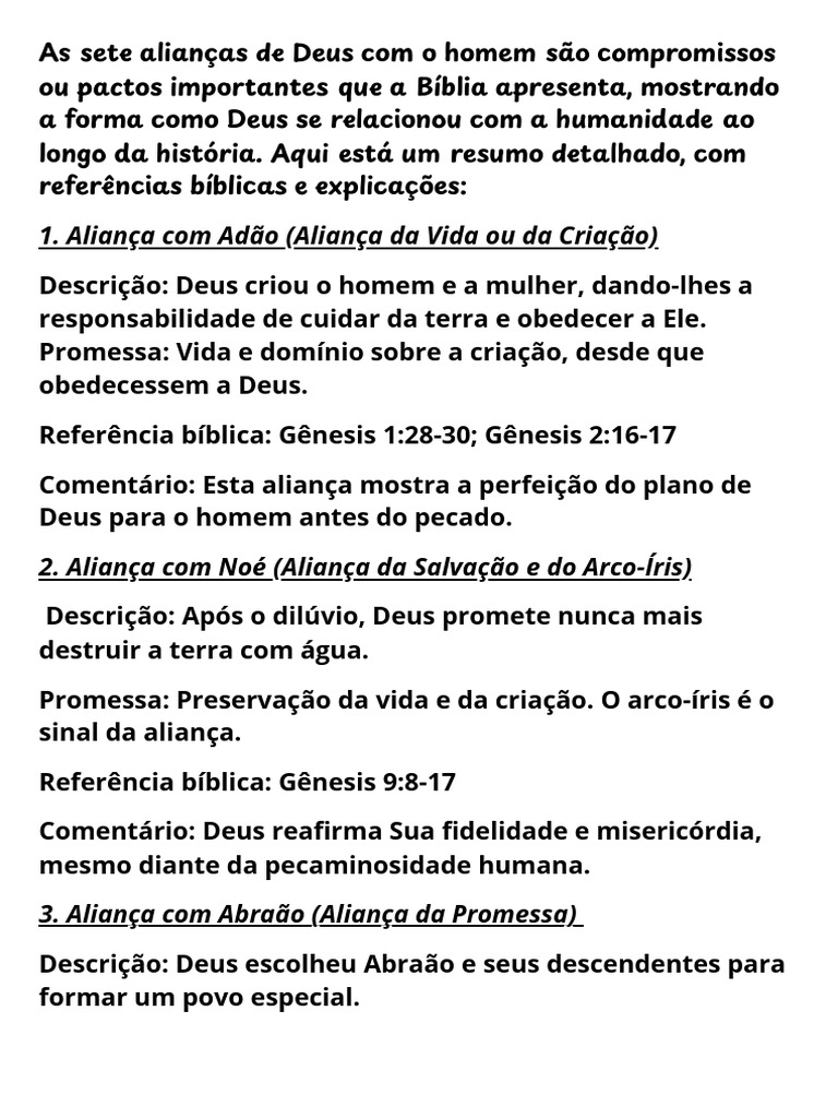 Sete Alianças de Deus com o Homem | PDF | Gênesis (livro) | Bíblia